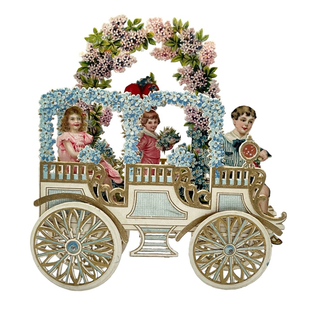 Sold! Antique German Victorian 3D Pop Up Fold Out Die Cut Emboss Valentine Card